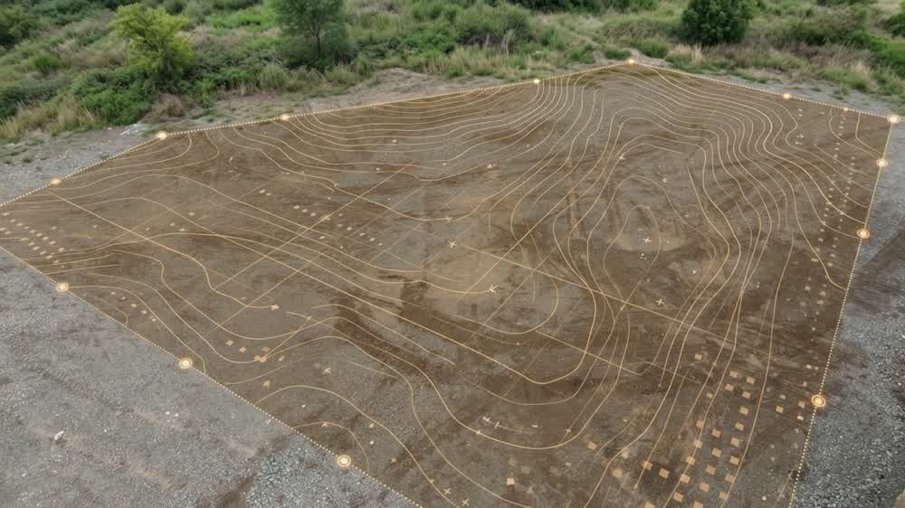 Ilustración de la medición de un terreno con dron